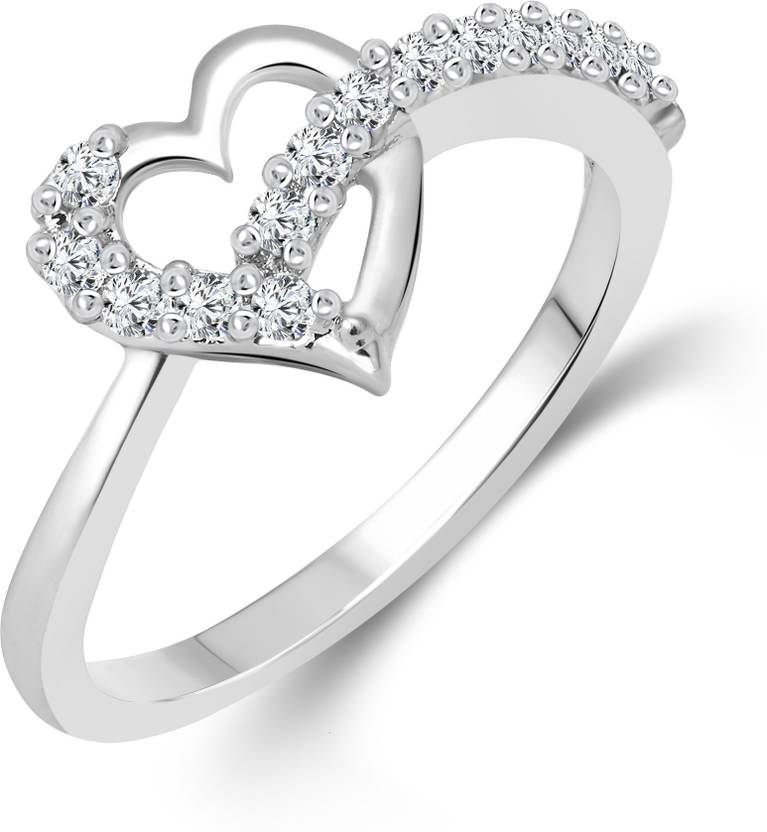 Vighnaharta Valentine Alloy Cubic Zirconia 18K White Gold Plated Ring