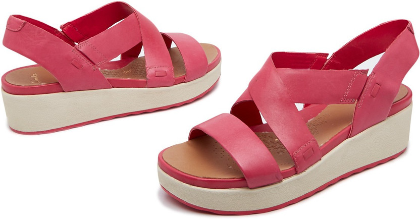 clarks red wedges