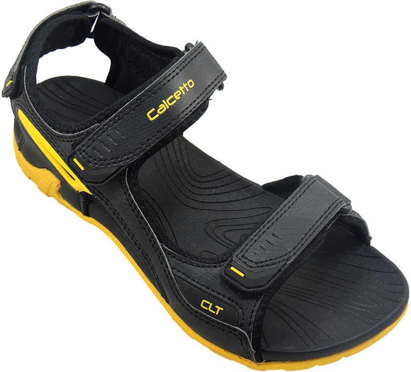 CALCETTO Men Black, Yellow Sandals 