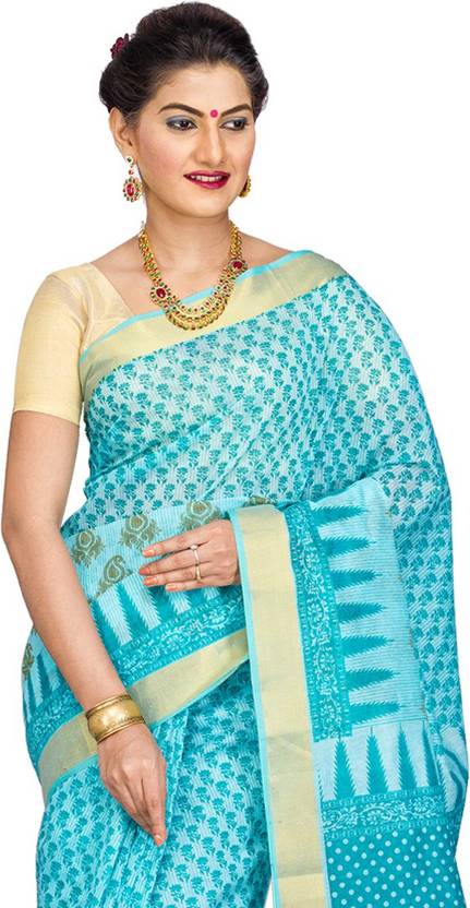 Korni Printed Gadwal Cotton, Silk Saree