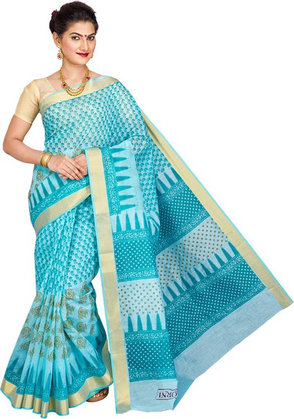 Korni Printed Gadwal Cotton, Silk Saree