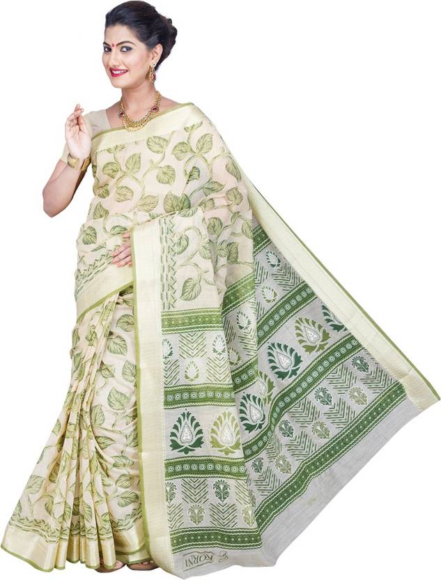 Korni Printed Gadwal Cotton, Silk Saree