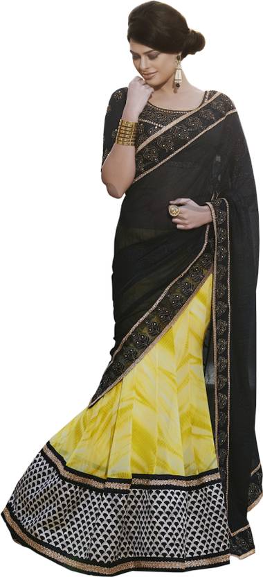 Buy Nakkashi Self Design Lehenga Saree Georgette Black White
