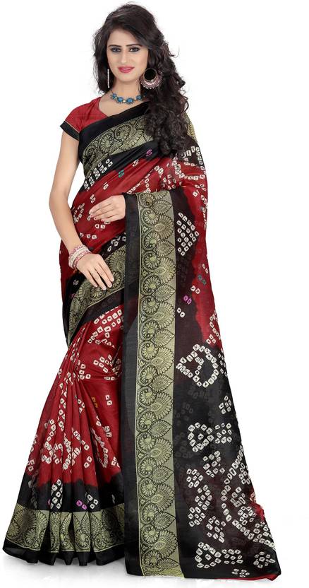 Glory Sarees Printed Bandhani Poly Art Silk Saree