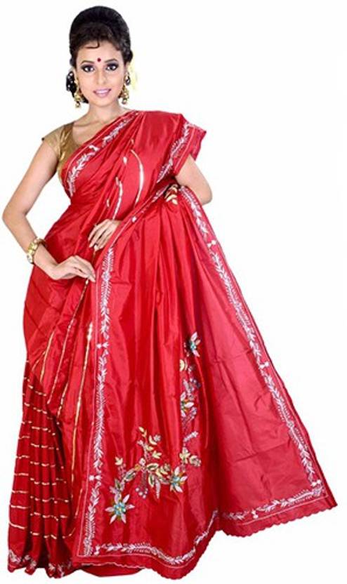 Fashionvibes Solid Murshidabad Handloom Art Silk Saree