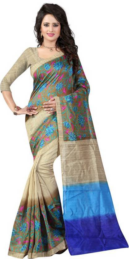 Azy Fabrics Printed Bhagalpuri Art Silk Saree