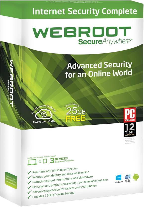 Webroot Secure Anywhere Internet Security Complete 3 Pc 1 Year - 