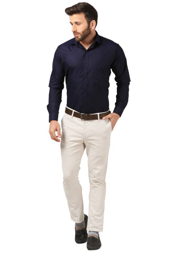 Mesh Men's Solid Formal Dark Blue Shirt