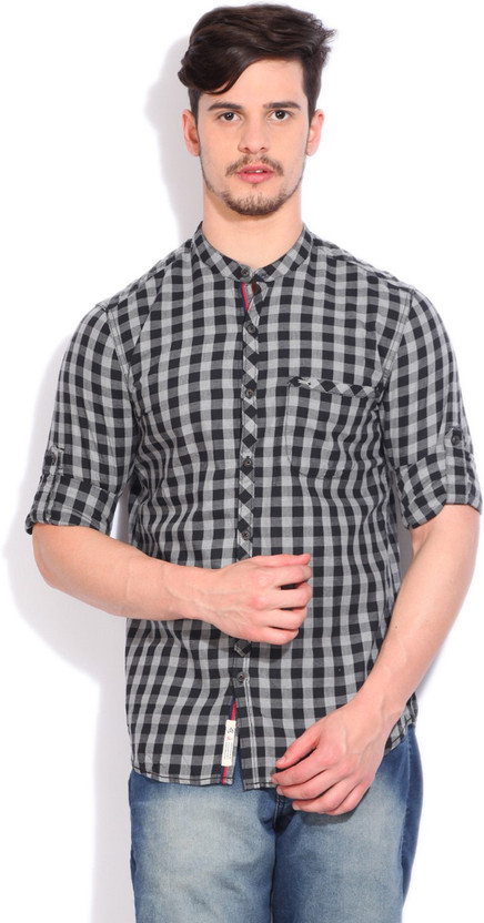 BARE DENIM Men Checkered Casual Black 