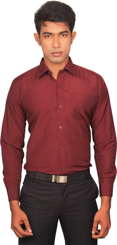 Colour Line Men S Solid Formal Maroon Shirt