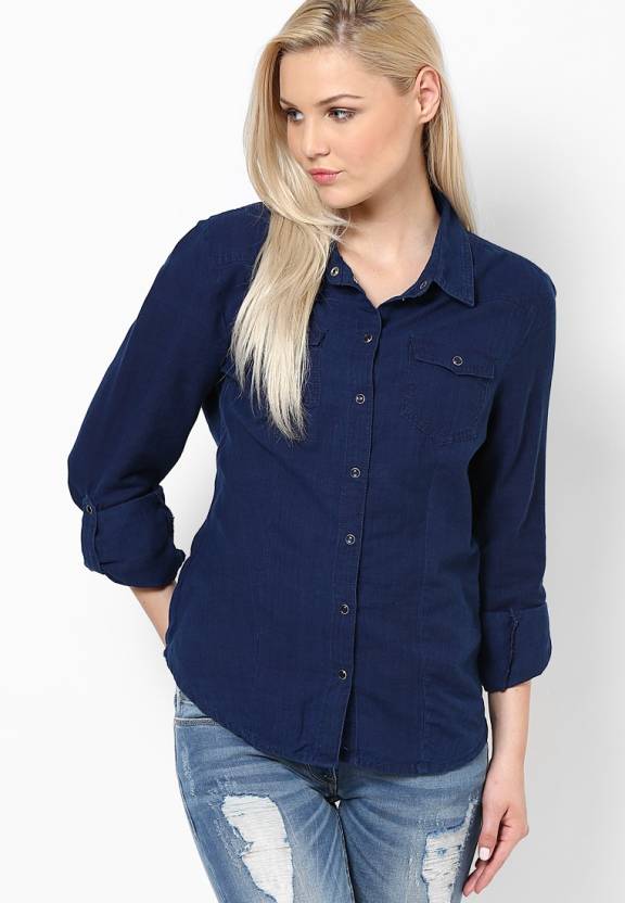ONLY Women Solid Casual Blue Shirt - Buy Blue Indigo ONLY Women Solid  Casual Blue Shirt Online at Best Prices in India 