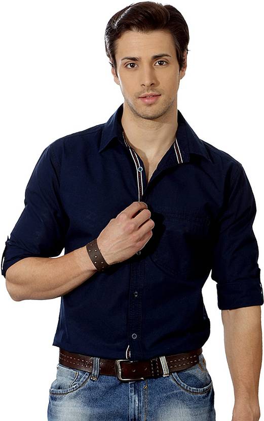 Suspense Men's Solid Casual Dark Blue Shirt