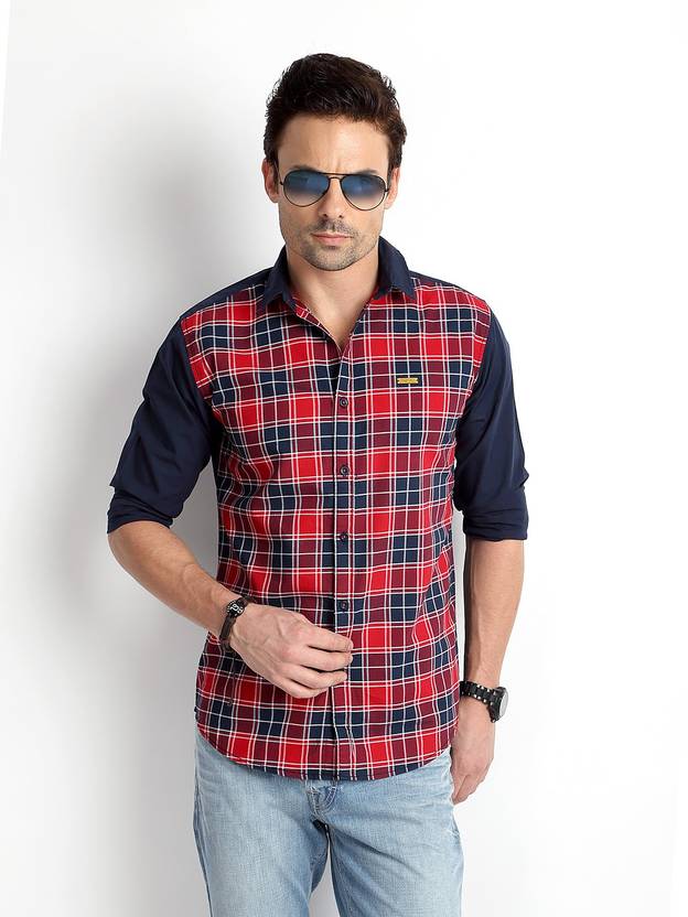 Rodid Men's Checkered Casual Red, Blue Shirt