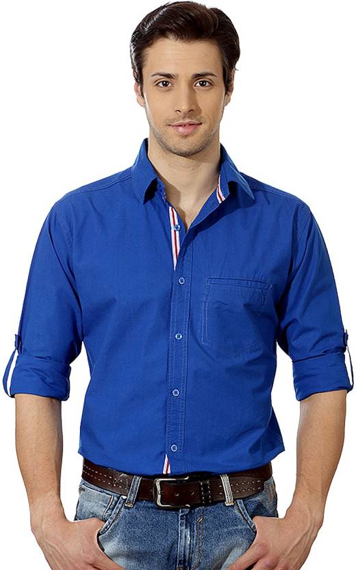 Suspense Men's Solid Casual Blue Shirt