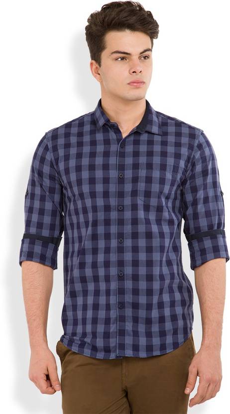 Highlander Men's Checkered Casual Blue Shirt