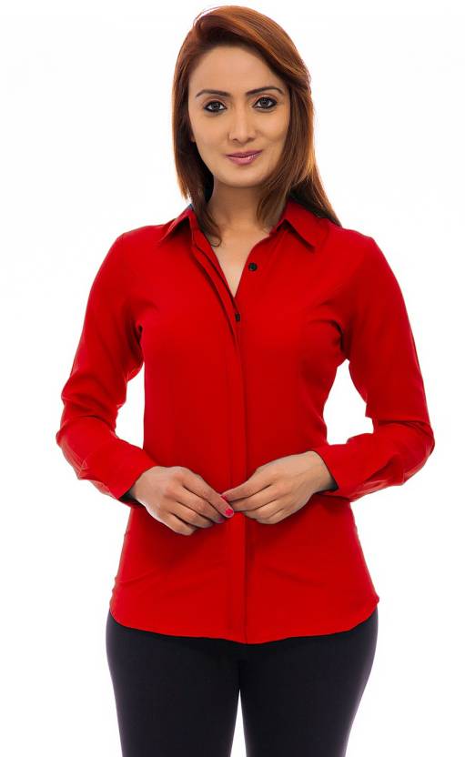 Femninora Women's Solid Formal Red Shirt - Buy Red Femninora Women's ...