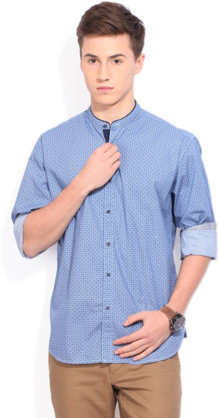 Louis Philippe Men&#39;s Printed Casual Blue Shirt Online Shopping