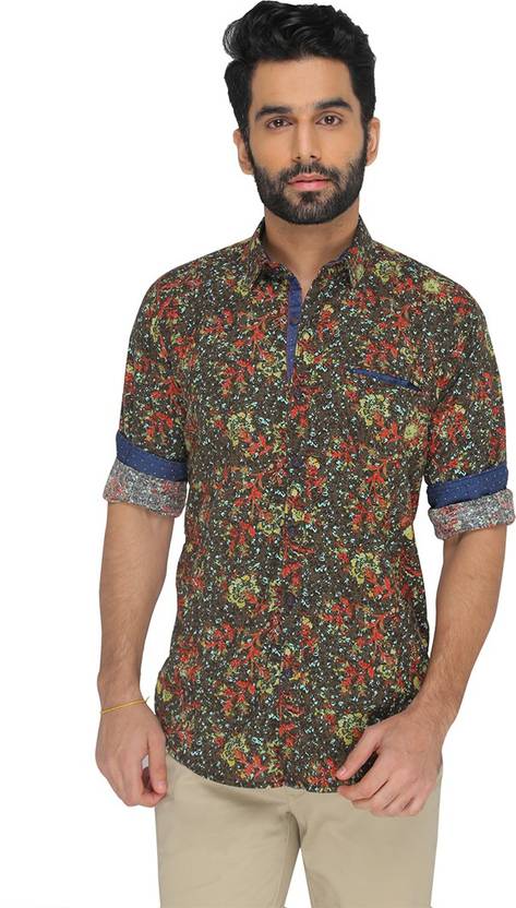 Jade Blue Men Floral Print Casual Green Shirt Buy Forest