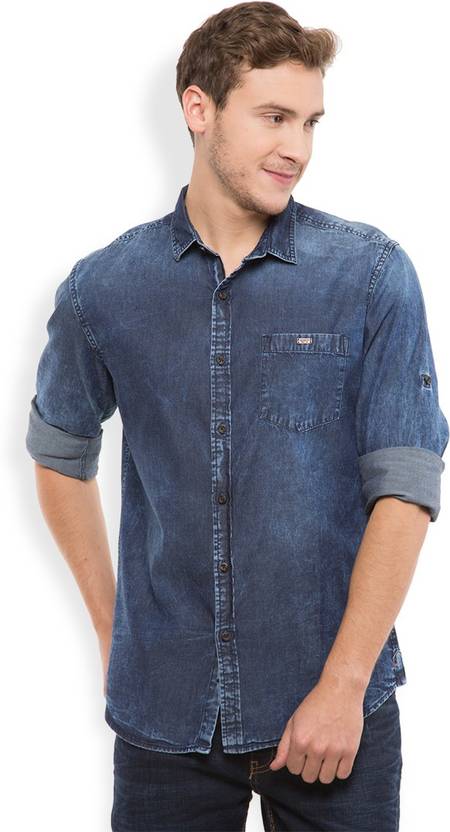 Locomotive Men's Solid Casual Dark Blue Shirt