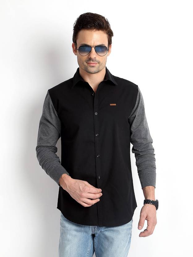 Rodid Men's Solid Casual Black, Grey Shirt