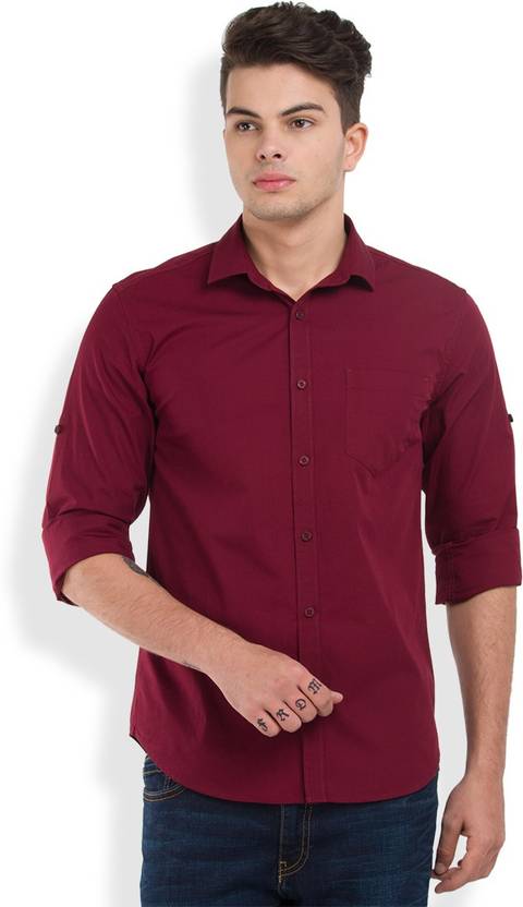 Highlander Men's Solid Casual Maroon Shirt