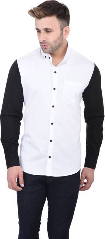 FastColors Men's Solid Casual White, Black Shirt