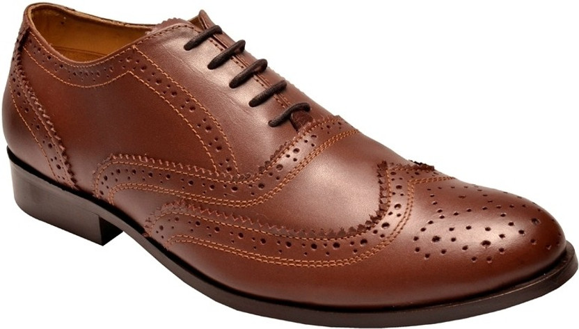 Men Brown Leather Brogues Lace Up Shoes 