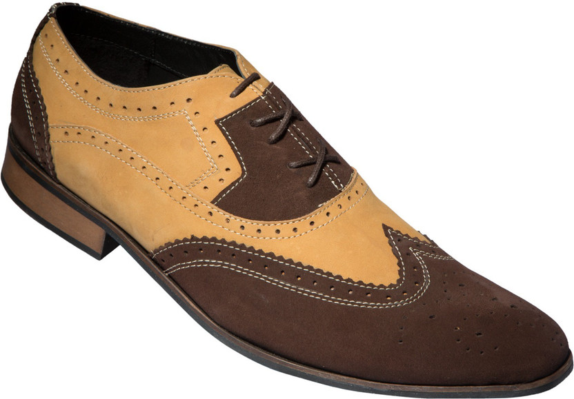 ZOVI Tan And Brown Men's Formal Brogue 