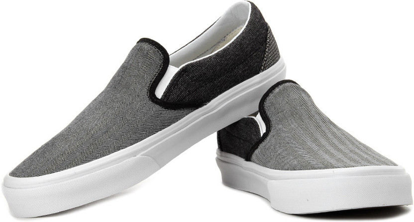 black grey vans slip on