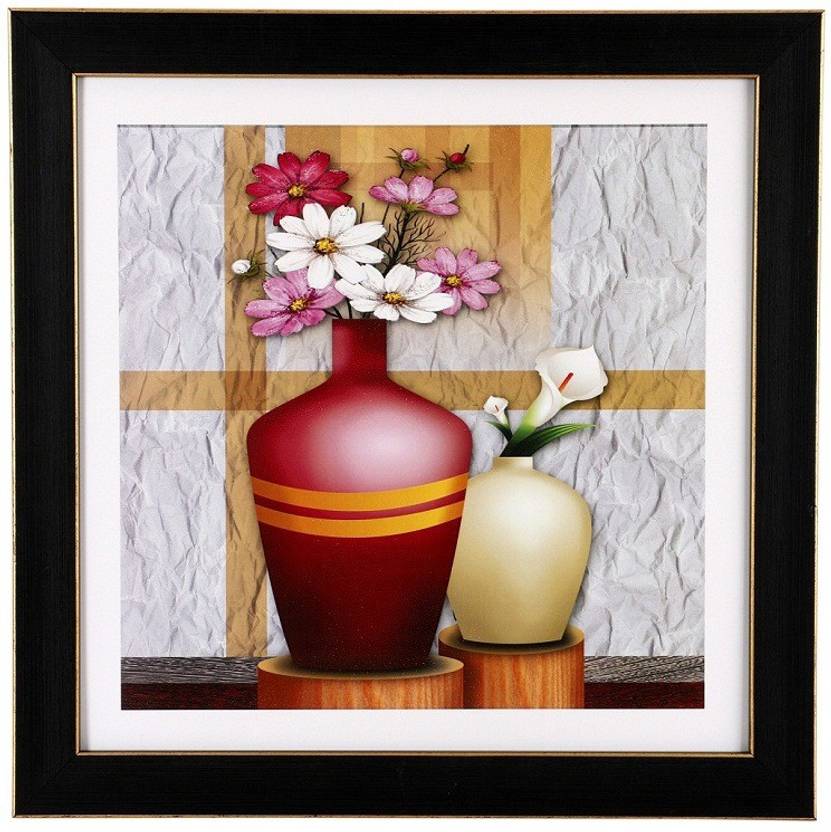 BM Traders Textured Flower Vase Wall Hanging Frame Decorative Showpiece