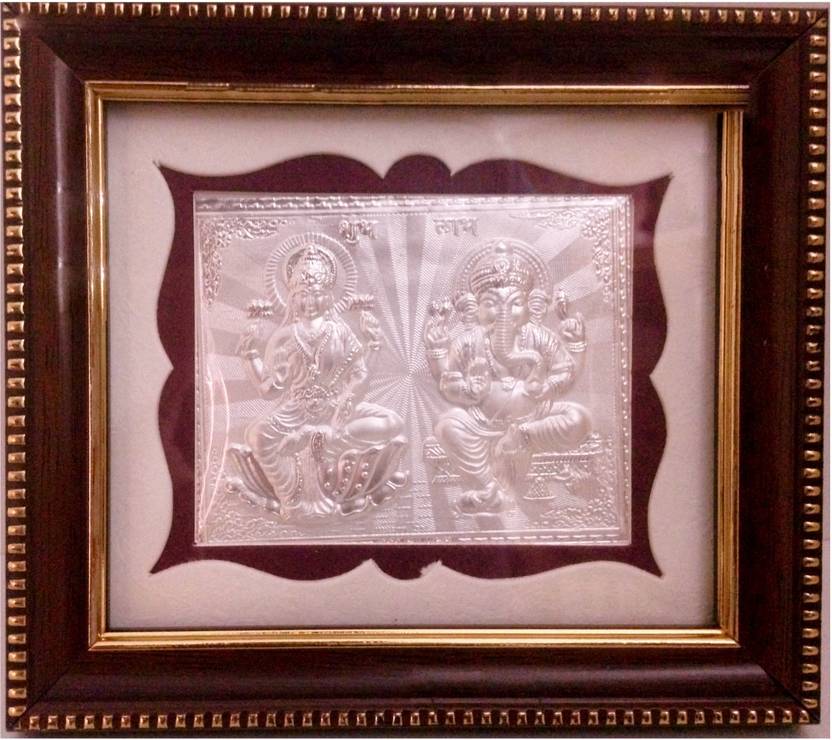 Home Delight 999 Pure Silver Ganesha Lakshmi Photo Frame Decorative