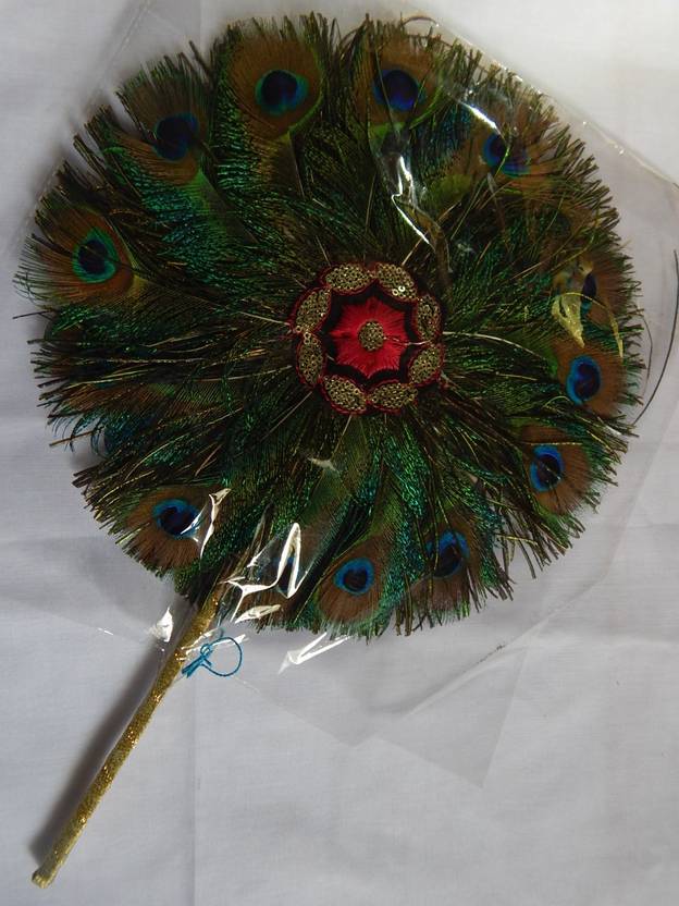 Takething Best Quality Natural Peacock Feather hand fan 8 inch 2piece