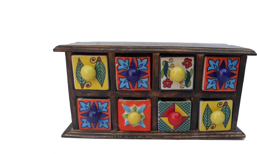 Handicraft Antique Look Made Ceramic Drawer And Wooden Chest Of