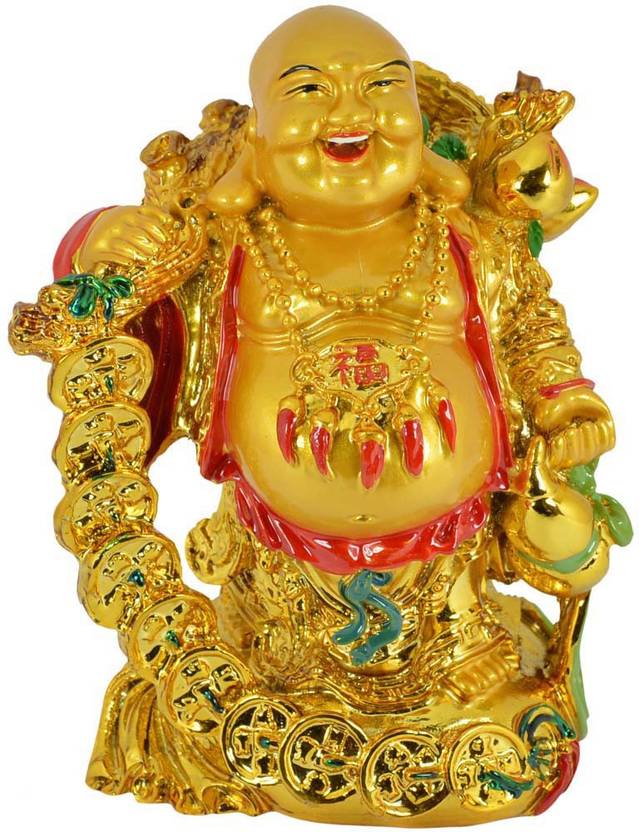 Reiki Crystal Products Vastu Feng Shui Laughing Buddha With Coins For Wealth And Success Good Luck Prosperity Feng Shui Idol Showpiece Decorative