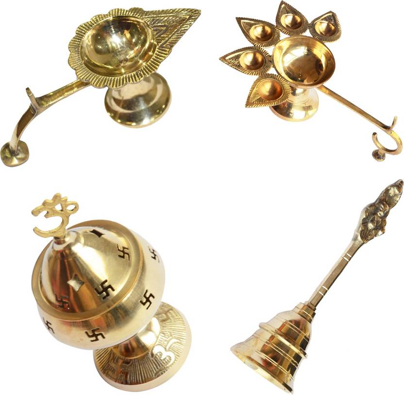 ANJALIKA Brass Puja Items Combo of 4 pieces Decorative Showpiece 13