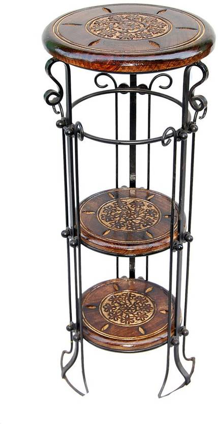 Acme Production AC8369 Metal Side Table Finish Color walnut Brown