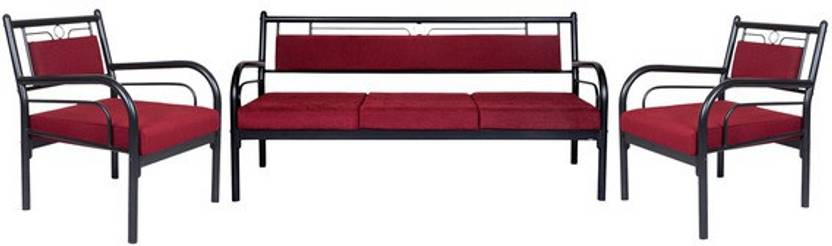Furniturekraft Metal With Maroon Mattress Fabric 3 1 Black Sofa Set