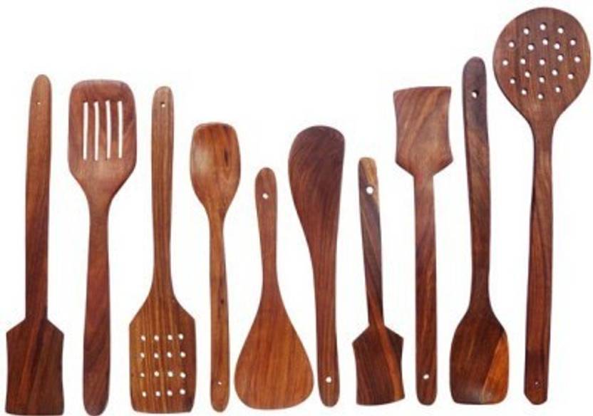 Craftatoz Wooden Spoon Set 1 Frying 2 Serving Spatula 3 Chapati Craftatoz Wooden Spoon Set 1 Frying 2 Serving Spatula 3 Chapati Desert Cooking Pack Of 10