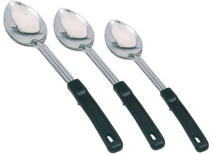 Dynore Set of 3 Stainless Steel Serving Spoons with plastic handle Stainless Steel Cooking Spoon