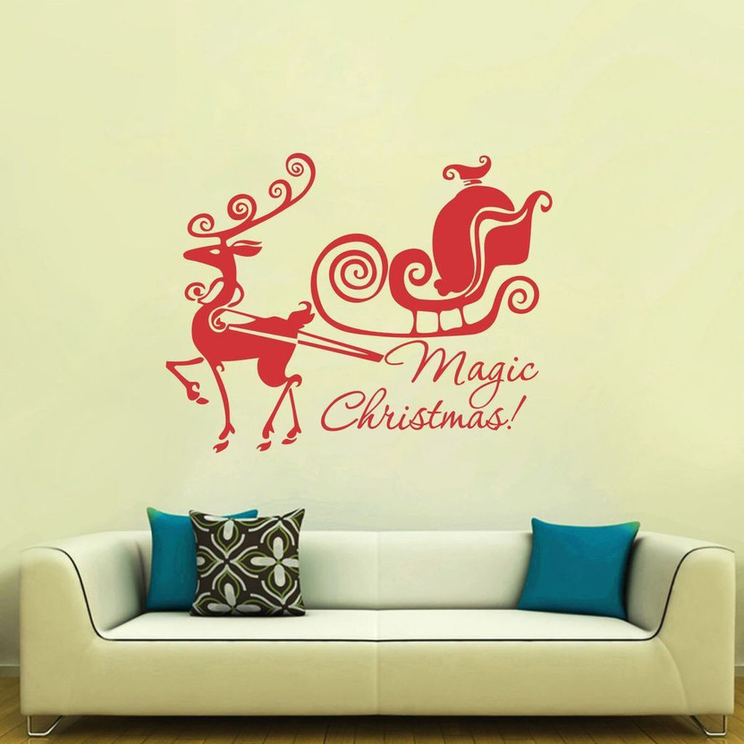 Decor Decor Villa 73.66 cm Decor Villa x merry christmas Red Wall Sticker Size - (29 X 23) Inch Self Adhesive Sticker(Pack of 1) - Flipkart Deal