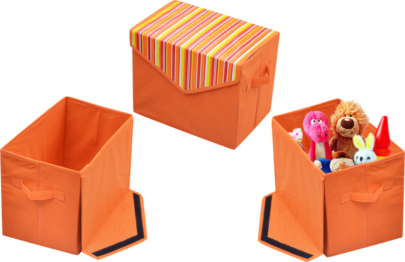 Small Bacati Playful Foxs Storage Box Orange//Grey