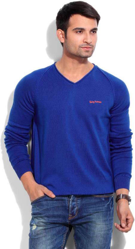 Being CLOTHING Solid Casual Men Blue Sweater - Buy FLASH BLU Being Human CLOTHING Solid Casual Men Blue Sweater Online at Prices in India | Flipkart.com