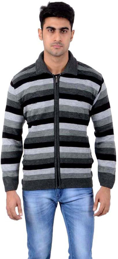 Domex Striped V-neck Casual Men Grey 