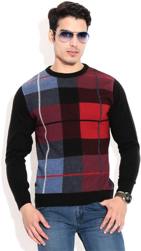 Round Neck Casual Men Black Sweater 