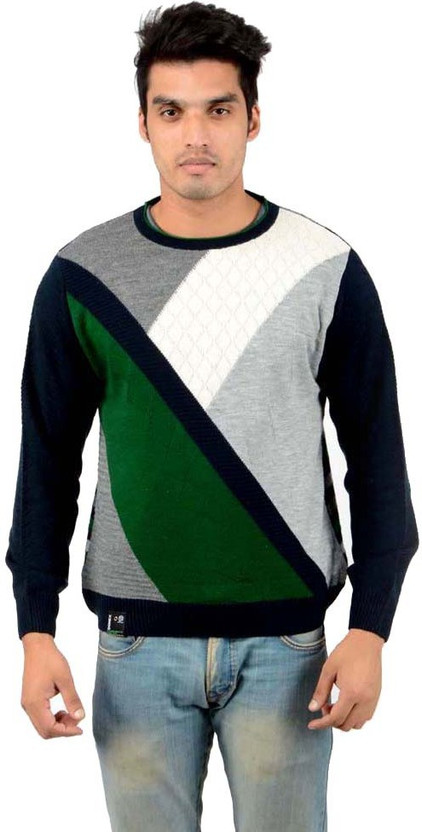 Domex Argyle, Solid Round Neck Casual 