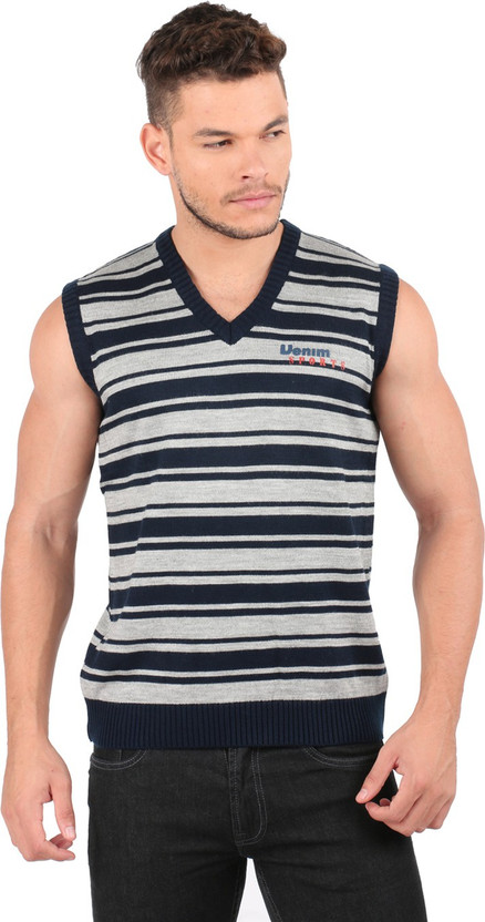 OXEMBERG Striped V-neck Casual Men Blue 