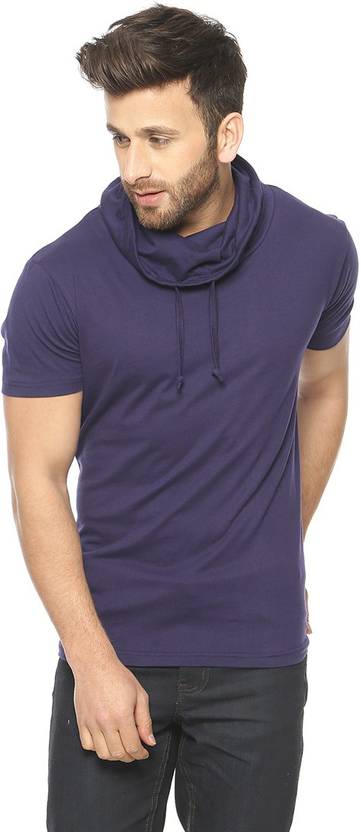 Gritstones Solid Men's Turtle Neck Purple T-Shirt