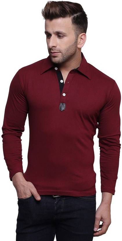 Leana Solid Men's Polo Neck Maroon T-Shirt