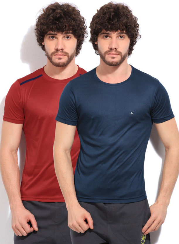 Fort Collins Solid Men's Round Neck Blue, Maroon T-Shirt  (Pack of 2)