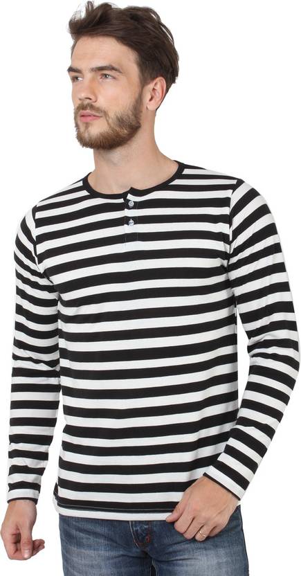 Sayitloud Striped Men S Henley Black White T Shirt Buy Black